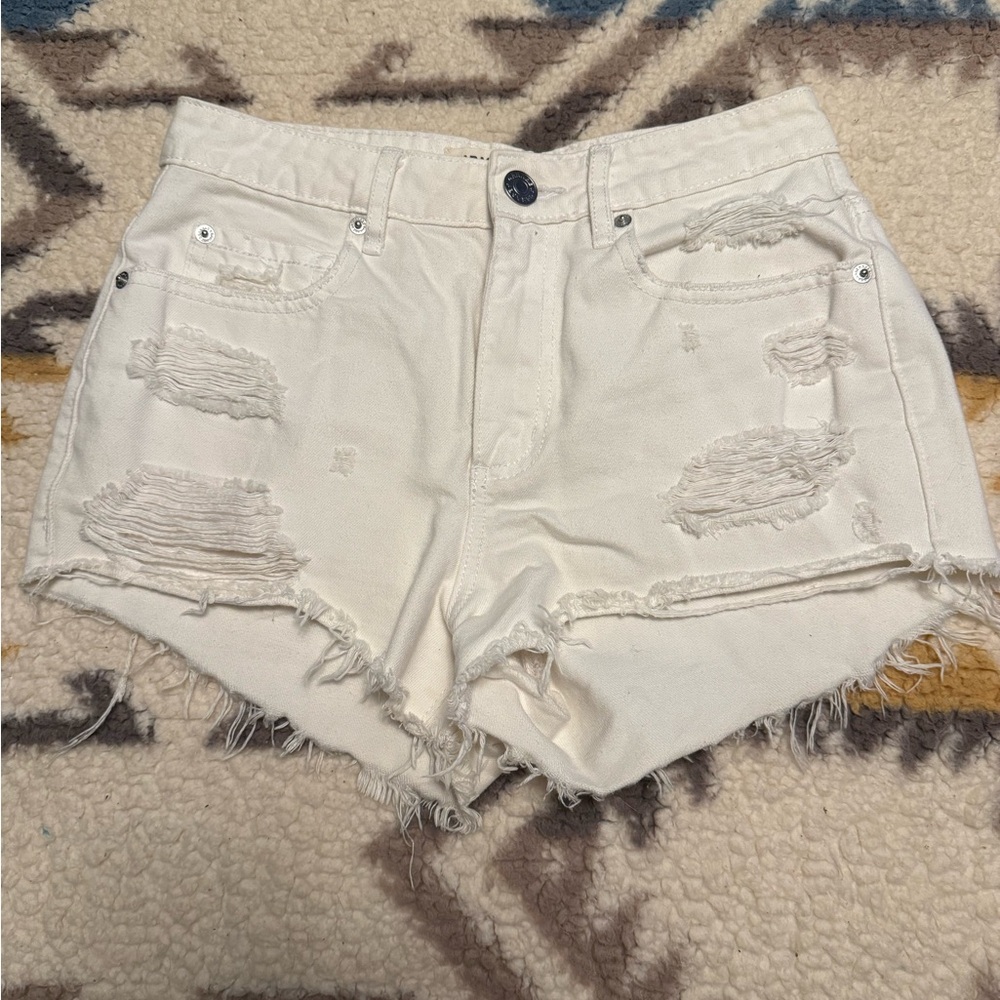 Garage Cream Distressed Jean Shorts